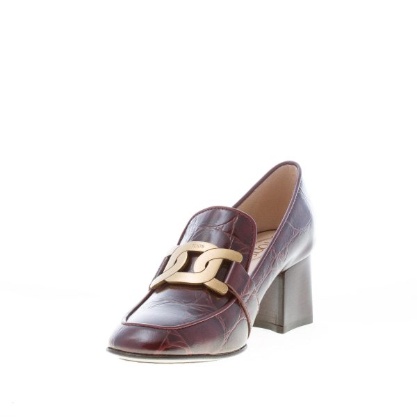 TOD'S donna mocassino Kate in pelle stampa cocco BORDEAUX con catena. Tacco 6 cm - immagine 6