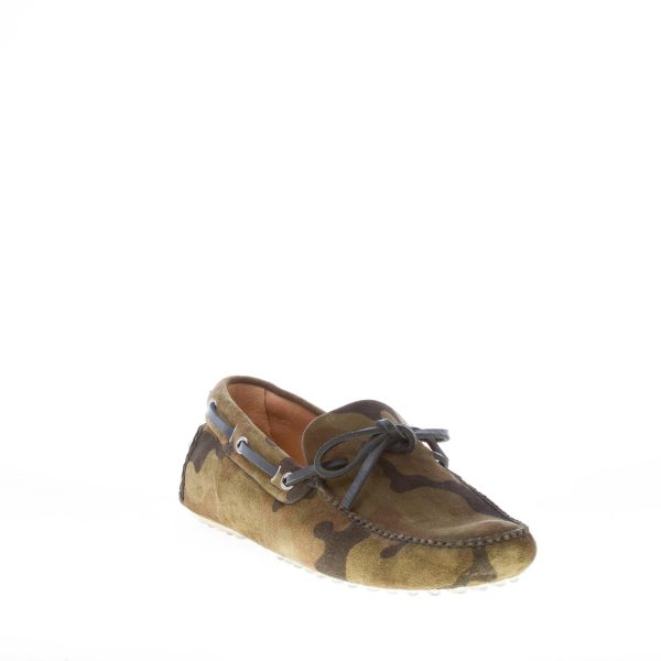 CAR SHOE uomo mocassino driving in camoscio VERDE CAMOUFLAGE con laccetto - immagine 2
