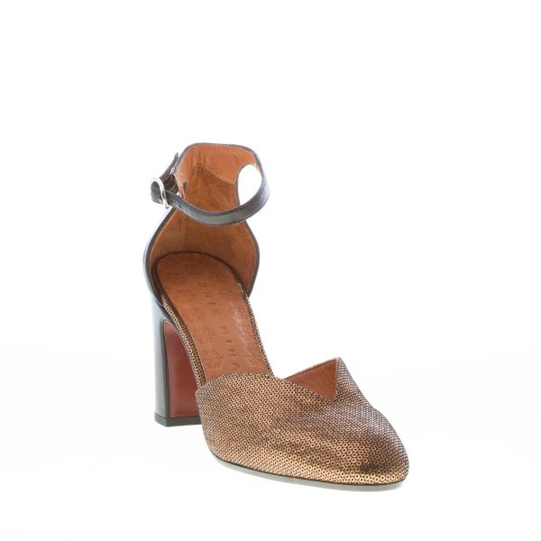 CHIE donna scarpa bebè E-Dari37 in pelle stampata ORO e NERO. Tacco 8 cm - immagine 2