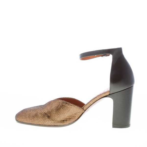 CHIE donna scarpa bebè E-Dari37 in pelle stampata ORO e NERO. Tacco 8 cm - immagine 5