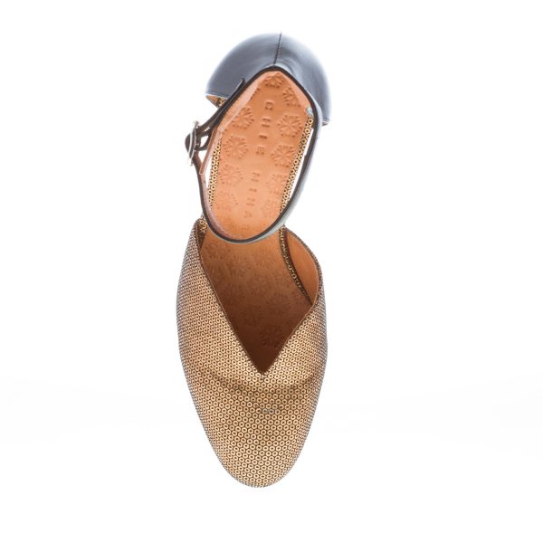 CHIE donna scarpa bebè E-Dari37 in pelle stampata ORO e NERO. Tacco 8 cm - immagine 7