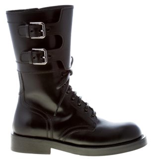 DOLCE & GABBANA donna stivaletto anfibio Bernini in pelle lucida NERO con fibbie. Tacco 3 cm