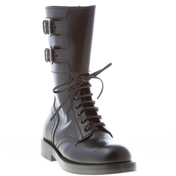 DOLCE & GABBANA donna stivaletto anfibio Bernini in pelle lucida NERO con fibbie. Tacco 3 cm - immagine 2