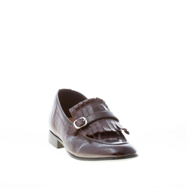 GREEN GEORGE uomo mocassino in pelle TESTA DI MORO con maxi frangia e fibbia. Suola cuoio - immagine 2