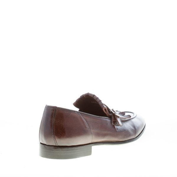 GREEN GEORGE uomo mocassino in pelle TESTA DI MORO con maxi frangia e fibbia. Suola cuoio - immagine 3