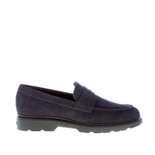 HOGAN uomo mocassino penny in camoscio BLU. Suola in gomma