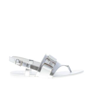 HOGAN donna H257 infradito Valencia in pelle ARGENTO E bianco con monogramma metal
