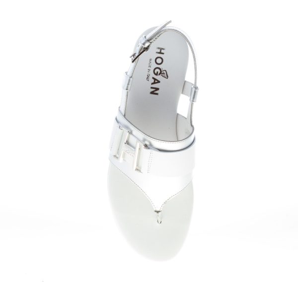HOGAN donna H257 infradito Valencia in pelle ARGENTO E bianco con monogramma metal - immagine 7