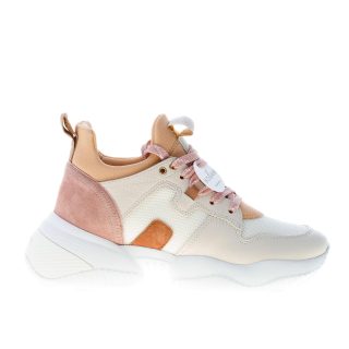 HOGAN donna Interaction Slip on sneaker in camoscio pelle e tessuto BEIGE e  ROSA. Suola oversize