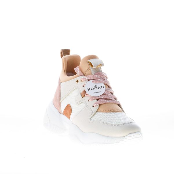 HOGAN donna Interaction Slip on sneaker in camoscio pelle e tessuto BEIGE e  ROSA. Suola oversize - immagine 2