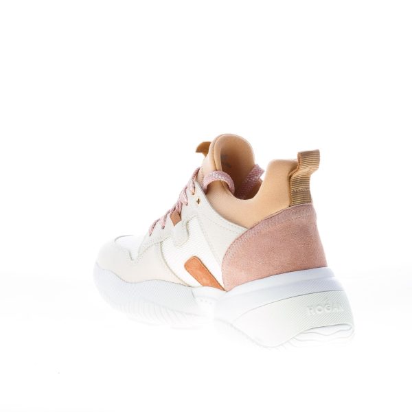 HOGAN donna Interaction Slip on sneaker in camoscio pelle e tessuto BEIGE e  ROSA. Suola oversize - immagine 4
