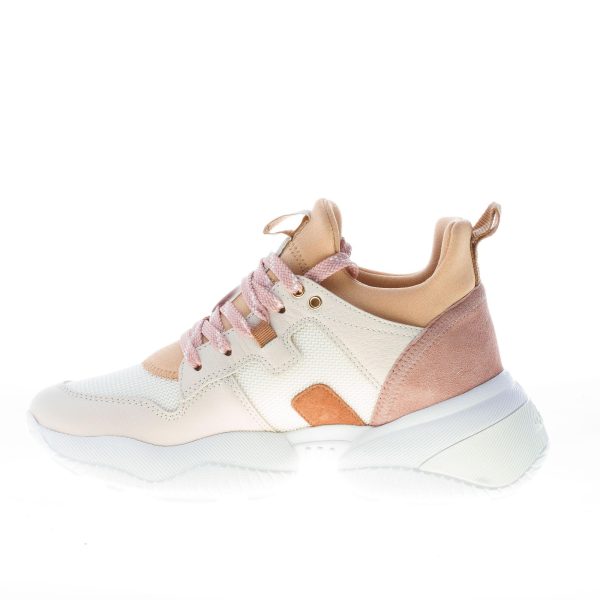 HOGAN donna Interaction Slip on sneaker in camoscio pelle e tessuto BEIGE e  ROSA. Suola oversize - immagine 5