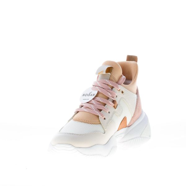 HOGAN donna Interaction Slip on sneaker in camoscio pelle e tessuto BEIGE e  ROSA. Suola oversize - immagine 6