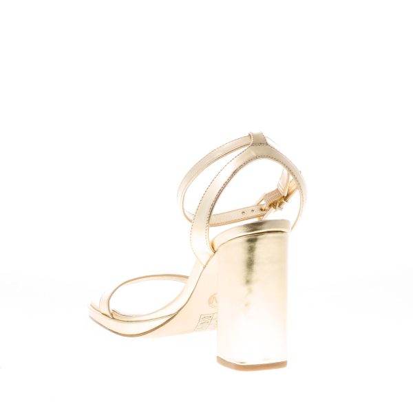 MICHAEL KORS donna sandalo Angela Ankle Strap in pelle metallizzata ORO con cinturino alla caviglia. Tacco 10,5 cm - immagine 4