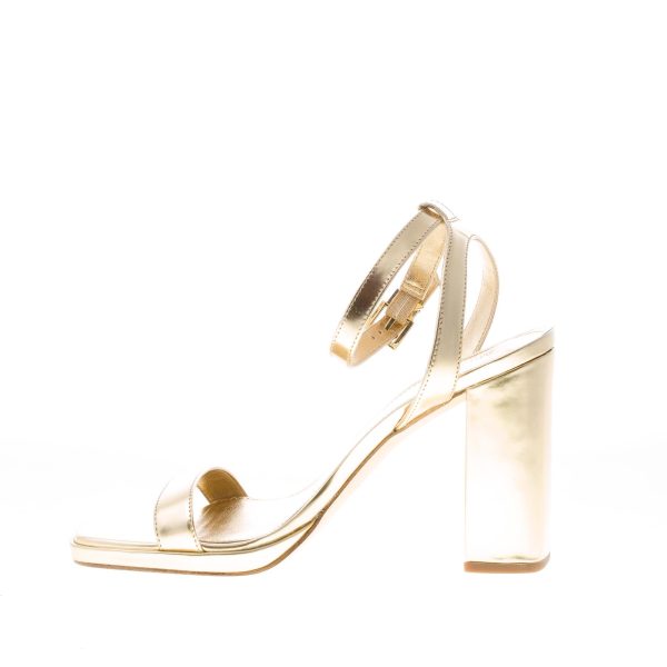 MICHAEL KORS donna sandalo Angela Ankle Strap in pelle metallizzata ORO con cinturino alla caviglia. Tacco 10,5 cm - immagine 5