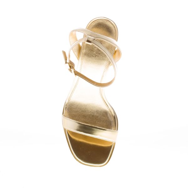MICHAEL KORS donna sandalo Angela Ankle Strap in pelle metallizzata ORO con cinturino alla caviglia. Tacco 10,5 cm - immagine 6