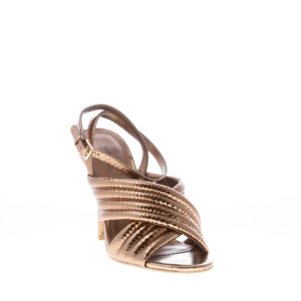 MICHAEL KORS donna sandalo Royce in pelle stampa rettile BRONZO con fasce incrociate e cinturino alla caviglia. Tacco 10,5 cm - immagine 2