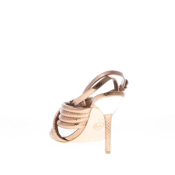 MICHAEL KORS donna sandalo Royce in pelle stampa rettile BRONZO con fasce incrociate e cinturino alla caviglia. Tacco 10,5 cm - immagine 4