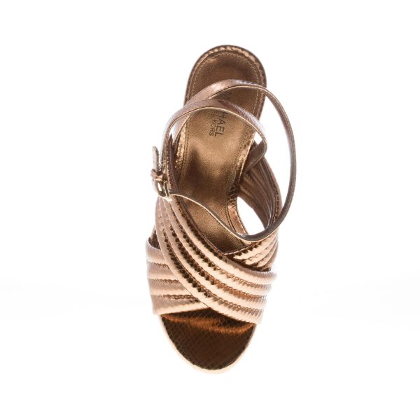 MICHAEL KORS donna sandalo Royce in pelle stampa rettile BRONZO con fasce incrociate e cinturino alla caviglia. Tacco 10,5 cm - immagine 7