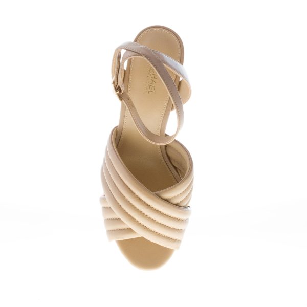 MICHAEL KORS donna sandalo Royce Platform in pelle BEIGE CAMEL con fasce incrociate. Tacco 11 cm - immagine 7