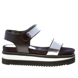 MARIA CRISTINA donna sandalo platform in pelle specchio ARGENTO più nero. Zeppa 6 cm