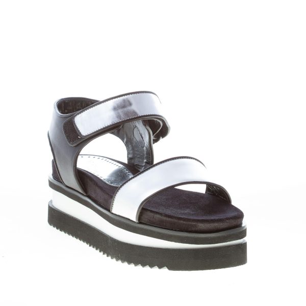 MARIA CRISTINA donna sandalo platform in pelle specchio ARGENTO più nero. Zeppa 6 cm - immagine 2