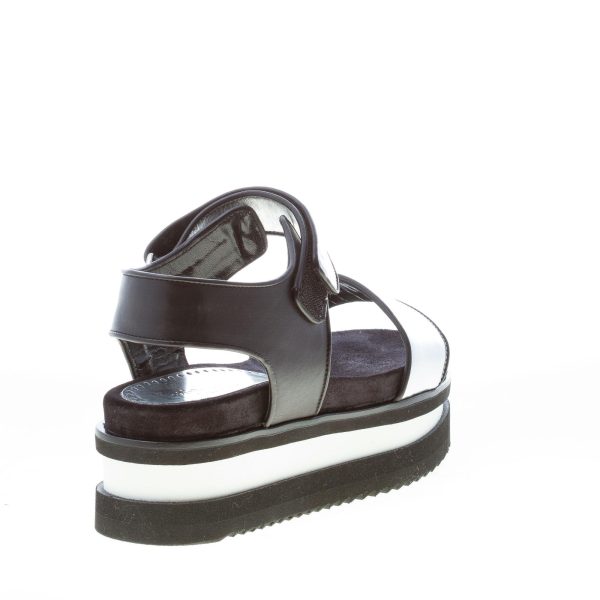 MARIA CRISTINA donna sandalo platform in pelle specchio ARGENTO più nero. Zeppa 6 cm - immagine 3
