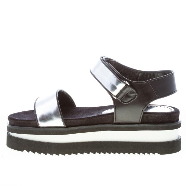 MARIA CRISTINA donna sandalo platform in pelle specchio ARGENTO più nero. Zeppa 6 cm - immagine 5