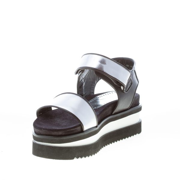 MARIA CRISTINA donna sandalo platform in pelle specchio ARGENTO più nero. Zeppa 6 cm - immagine 6