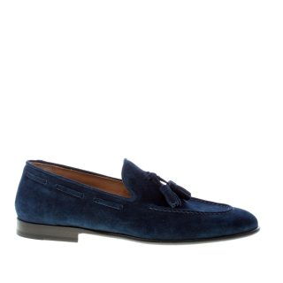 MARINI uomo mocassino in camoscio BLU con nappine. Suola cuoio