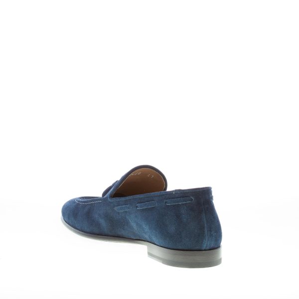 MARINI uomo mocassino in camoscio BLU con nappine. Suola cuoio - immagine 4