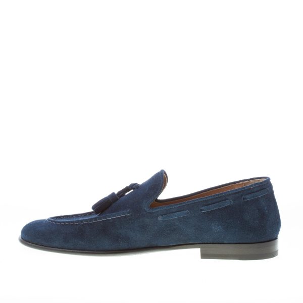 MARINI uomo mocassino in camoscio BLU con nappine. Suola cuoio - immagine 5