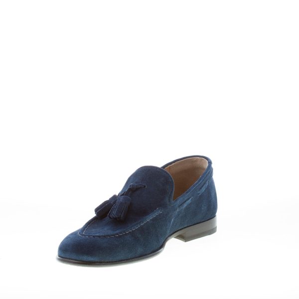 MARINI uomo mocassino in camoscio BLU con nappine. Suola cuoio - immagine 6
