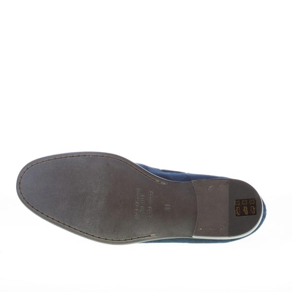 MARINI uomo mocassino in camoscio BLU con nappine. Suola cuoio - immagine 8