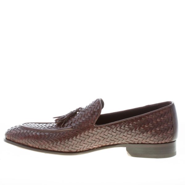 MIGLIORE uomo mocassino in pelle intrecciata TESTA DI MORO con nappine - immagine 5