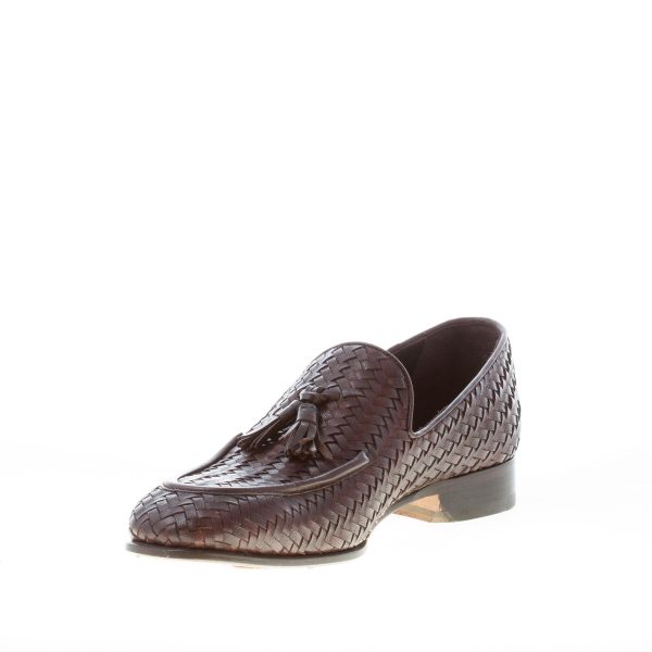 MIGLIORE uomo mocassino in pelle intrecciata TESTA DI MORO con nappine - immagine 6