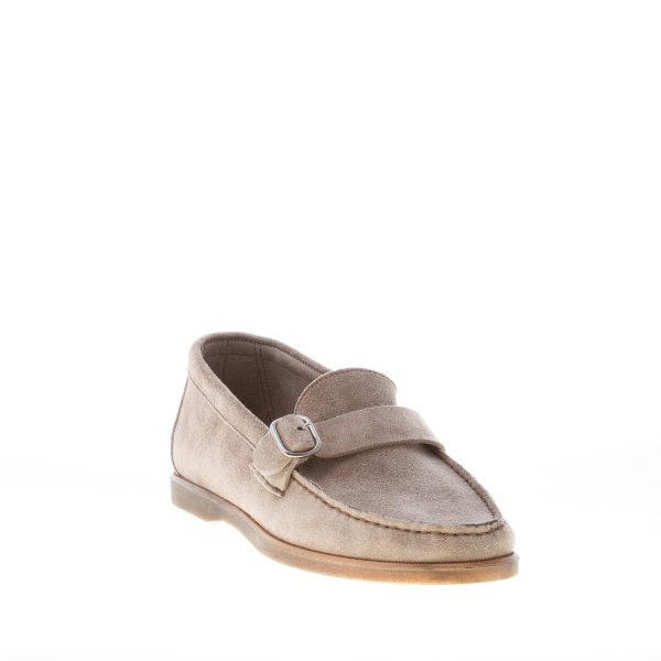 MIGLIORE uomo mocassino in camoscio TORTORA con fibbia. Suola gomma flessibile - immagine 2