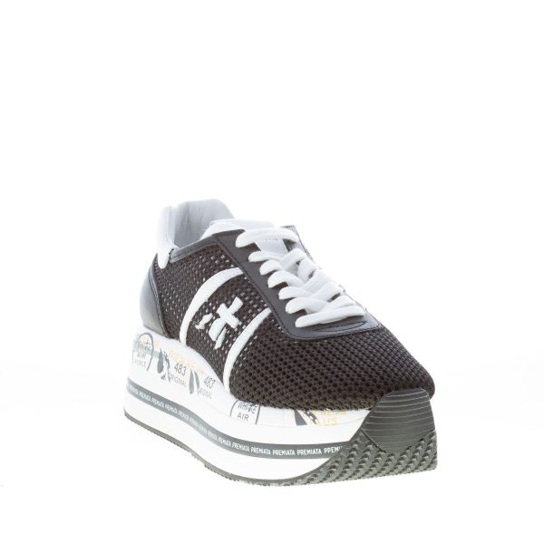 PREMIATA donna sneaker Beth 5223 in pelle e tessuto intrecciato NERO più bianco con maxi platform - immagine 2