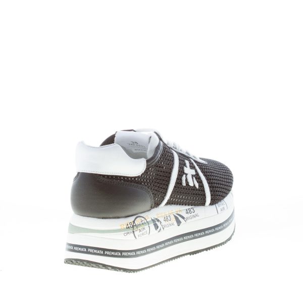 PREMIATA donna sneaker Beth 5223 in pelle e tessuto intrecciato NERO più bianco con maxi platform - immagine 3