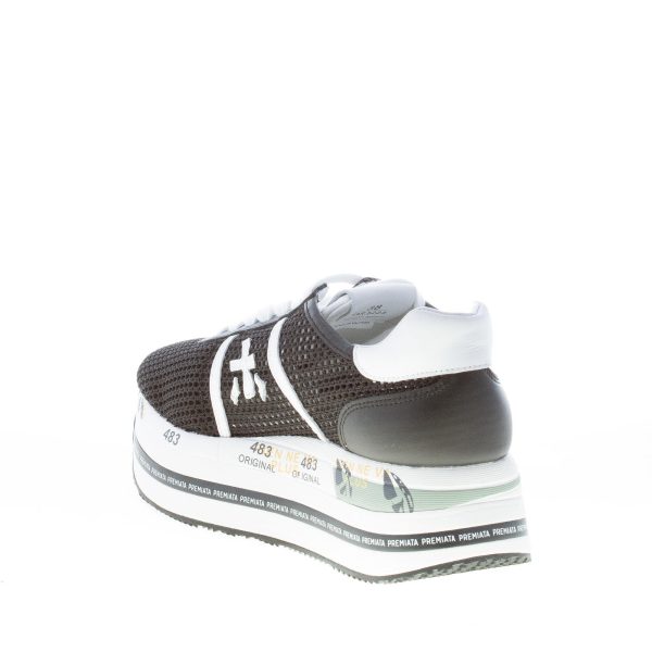 PREMIATA donna sneaker Beth 5223 in pelle e tessuto intrecciato NERO più bianco con maxi platform - immagine 4