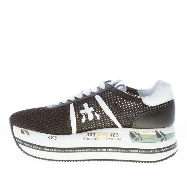 PREMIATA donna sneaker Beth 5223 in pelle e tessuto intrecciato NERO più bianco con maxi platform - immagine 5