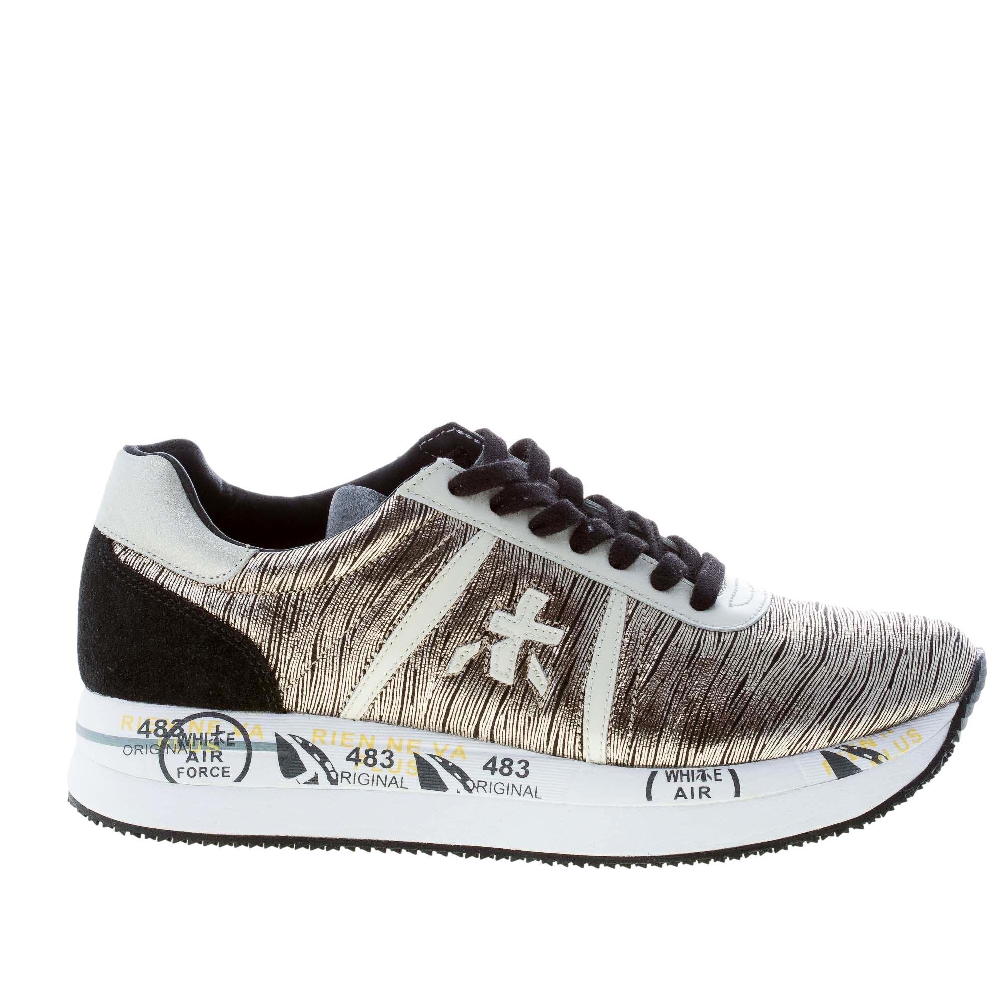 PREMIATA donna sneaker Conny 4500 in pelle a striature ORO più nero |  Strike Calzature