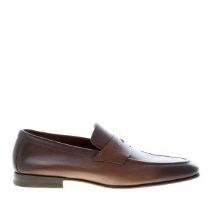 SANTONI uomo mocassino classico in pelle sfumata TESTA DI MORO con mascherina. Suola cuoio