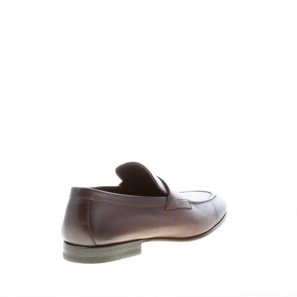 SANTONI uomo mocassino classico in pelle sfumata TESTA DI MORO con mascherina. Suola cuoio - immagine 3