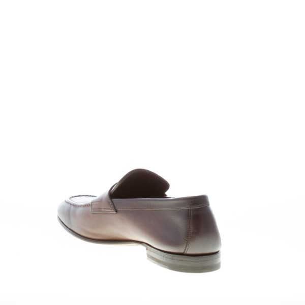 SANTONI uomo mocassino classico in pelle sfumata TESTA DI MORO con mascherina. Suola cuoio - immagine 4