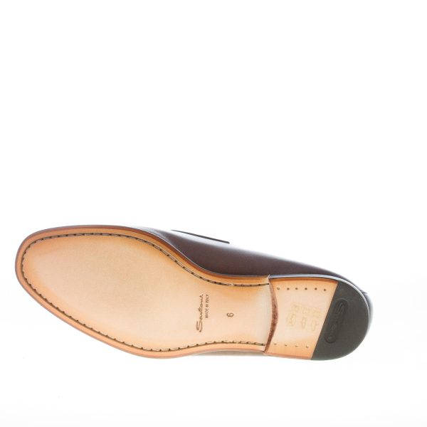 SANTONI uomo mocassino classico in pelle sfumata TESTA DI MORO con mascherina. Suola cuoio - immagine 8