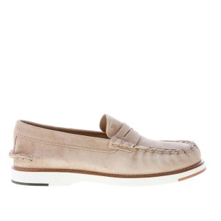 TOD'S Herren Mokassin aus Veloursleder BEIGE mit Penny-Steg und Gummisohle