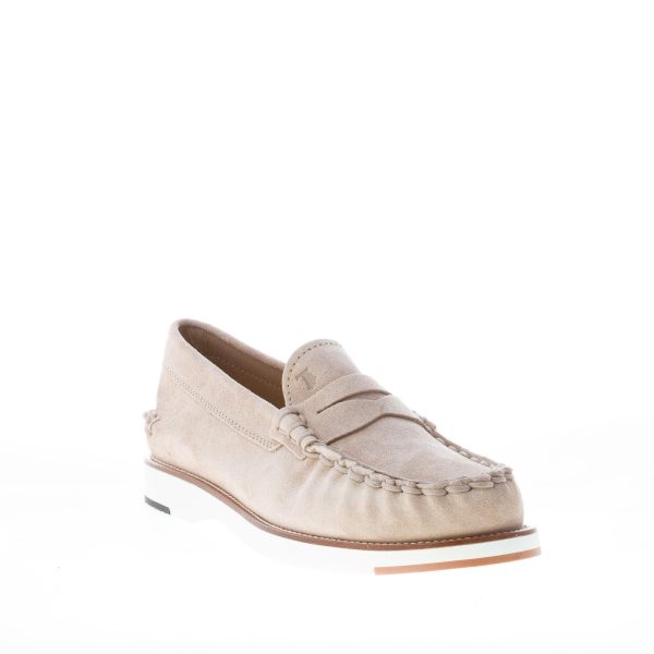 TOD'S uomo mocassino in camoscio BEIGE con mascherina e suola in gomma - immagine 2