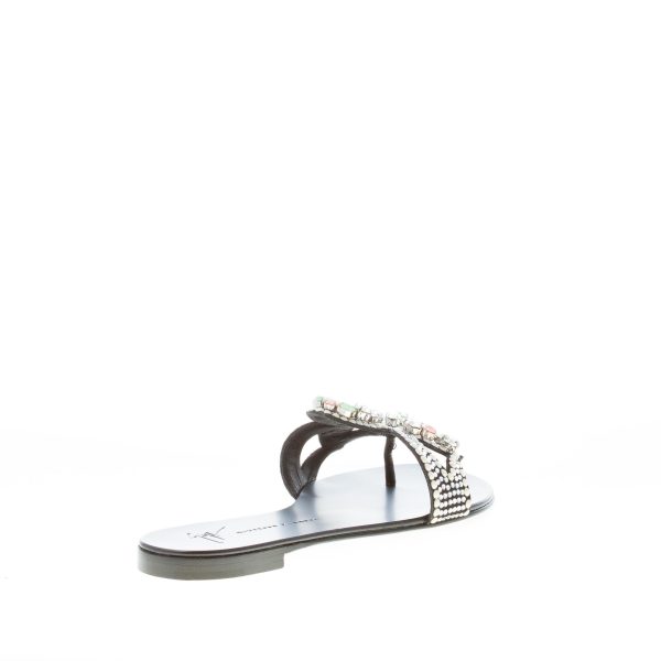 GIUSEPPE ZANOTTI donna sandalo infradito Turchesite in pelle NERO con fascia gioiello. Tacco 1 cm - immagine 3