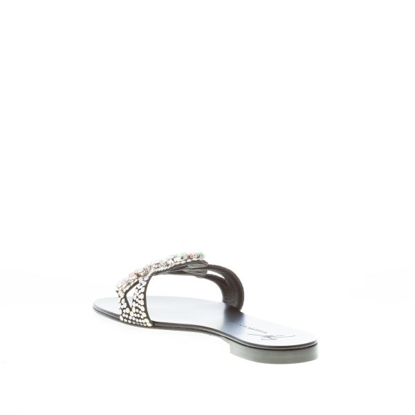 GIUSEPPE ZANOTTI donna sandalo infradito Turchesite in pelle NERO con fascia gioiello. Tacco 1 cm - immagine 4